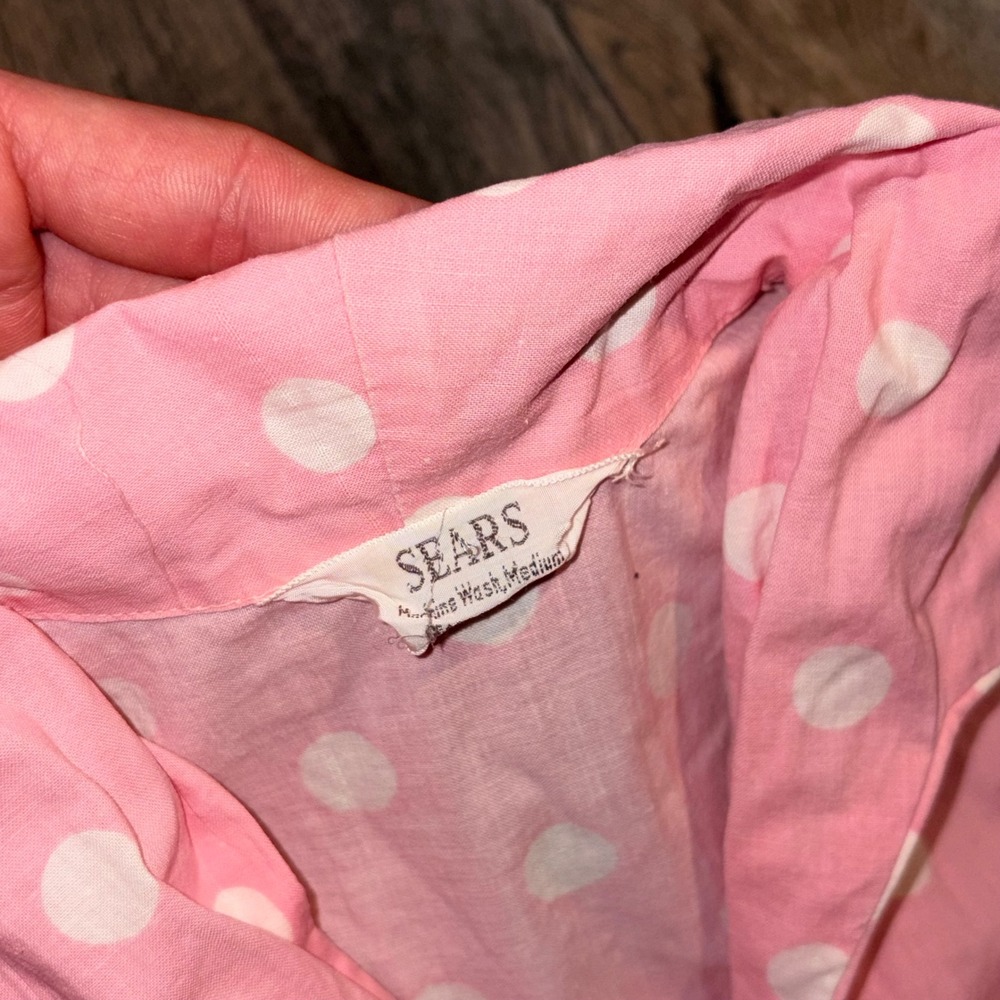Vintage Sears Pink Polka Dot Shirtdress Rockabilly Fit & Flare Mid Century M - Picture 3 of 16